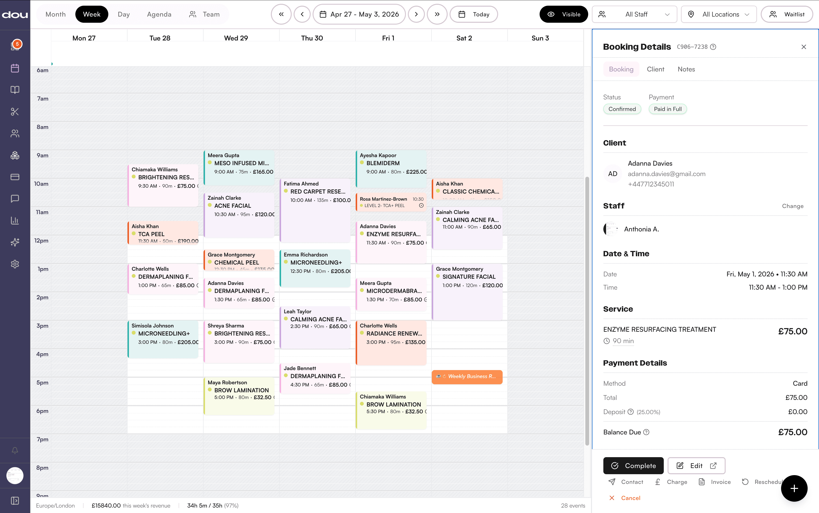 dou app — calendar and booking management